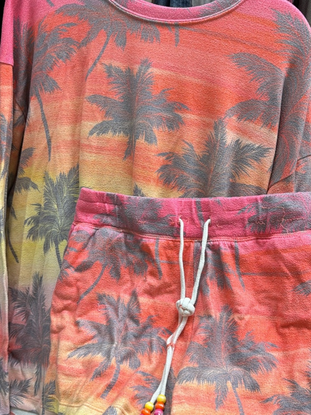 PJ Salvage Pink and Orange Palm-Print Lounge Top
